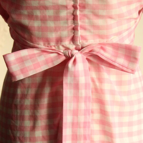 Vintage 1960s 1970s Dress, Pink and White Gingham Maxidress withBbig Lace Collar - Picture 11 of 14
